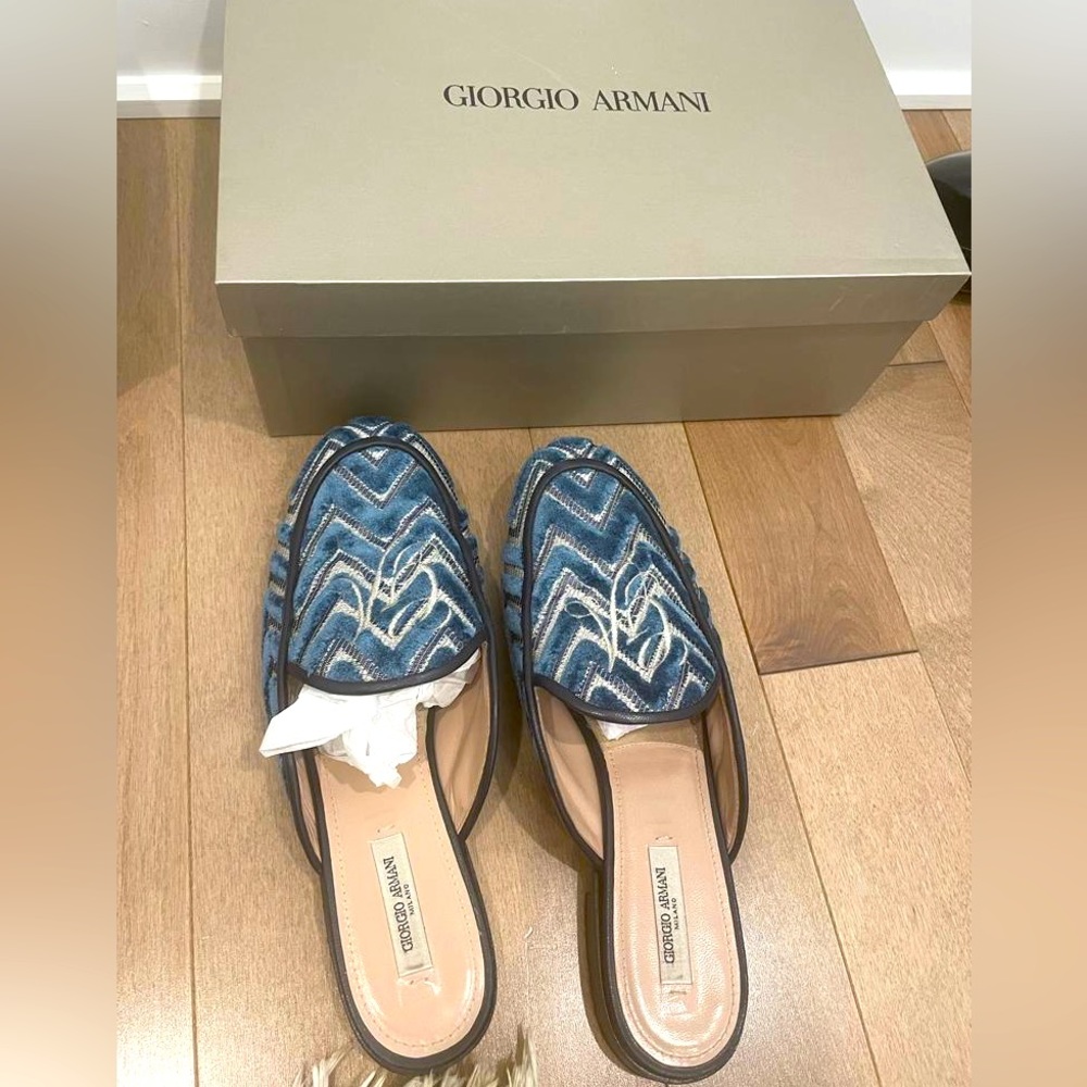 Giorgio Armani Blue and White Sandals